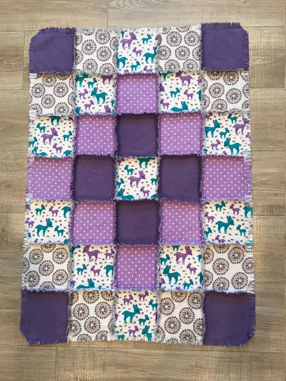 Flannel baby quilt Flannel baby blanket Purple & blue green