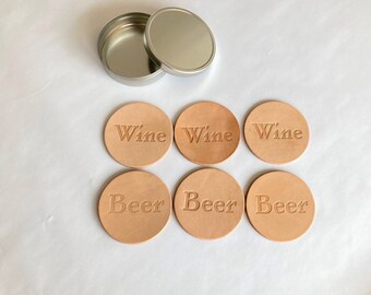 Veg Tan Leather Coasters: Beer & Wine Set with Aluminum Holder