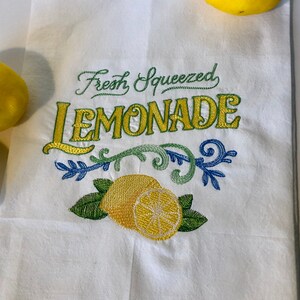 Embroidered tea towel,Fresh Squeeze Lemonade,Embroidered kitchen Towel,Kitchen Decor,Embroidered Cotton Tea Towel,House Warming Gift