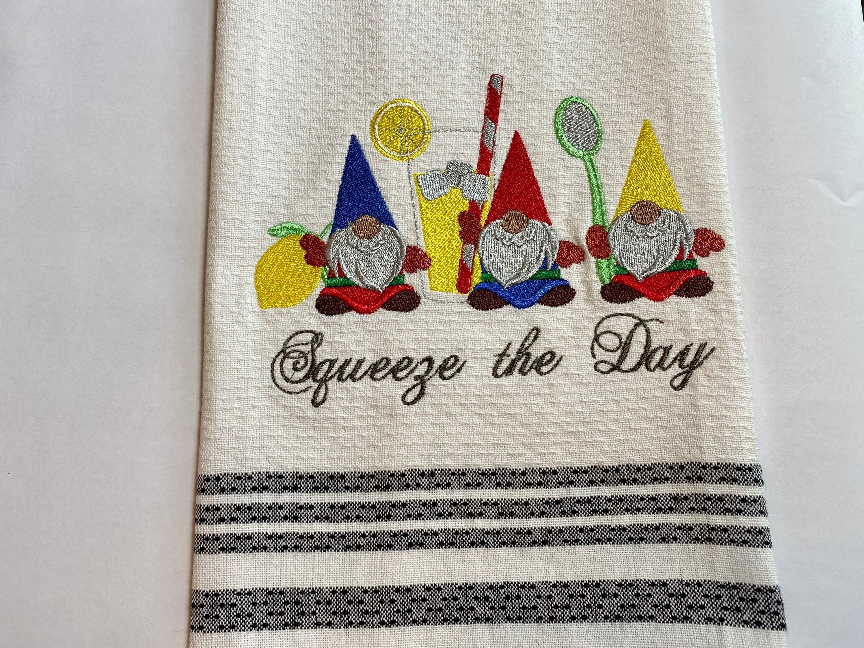 Embroidered Gnomes kitchen tea towel made of 100 cotton and Etsy