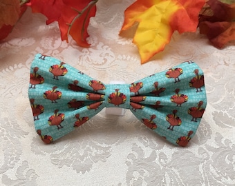Thanksgiving Dog Bowtie with Turkeys Collar Clip