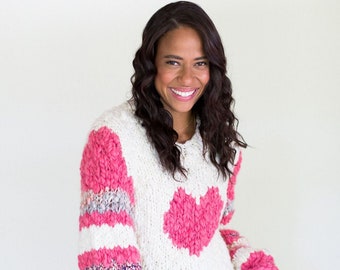 Big Love Sweater PATTERN, Knit Sweater Pattern,  Intarsia Knit Sweater, Knitting Patterns for Women, Chunky Yarns, Sweater Pattern