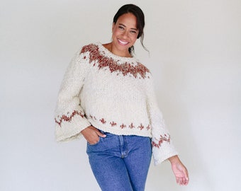 Exhale Sweater Pattern / Knit Colorwork Sweater Pattern, Easy Knit Sweater, Chunky Yarns, Beginner Sweater Pattern