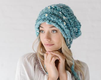 Magical Daisy Hat Knitting Pattern ~ in Beautiful Chunky Handspun Yarn ~ Knit Collage ~ Thick and Thin Texture