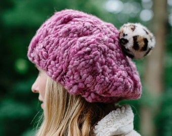 Knitting Pattern // Beret Hat ~ Knit Beret Pom Pom Hat