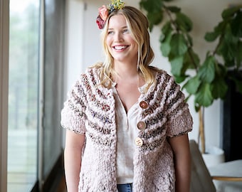 Spring Fling Cardi PATTERN, Knit Sweater Pattern, Lace Knit Sweater, Knitting Patterns for Women, Chunky Yarns, Sweater Pattern