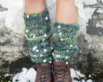 Knit Leg Warmers Pattern ~ Easy knitting pattern, handspun yarns, bulky, chunky yarn, boho knitting pattern, daisy yarn, knit accessory