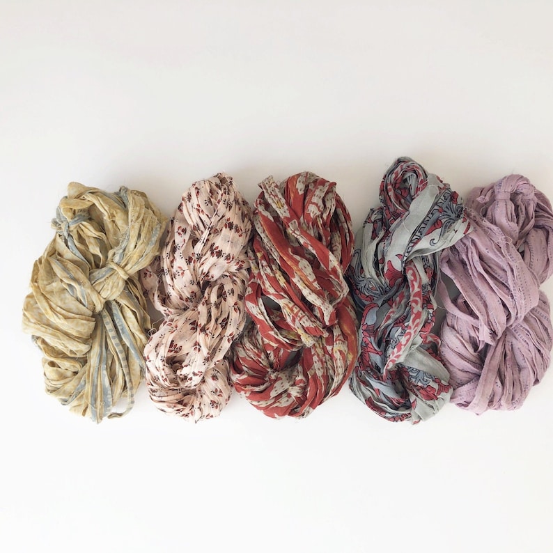 Into the Woods Wildflower Mini Skein Kit ~ Block Printed Super Soft Cotton Fabric Yarn ~ Perfect for Warm Weather Knitting and Crafting
