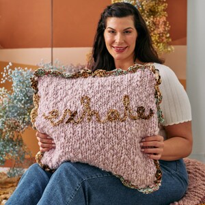 The Think Up Pillow Pattern ~ Brioche and Embroidery Knitting Pattern ~ Bulky Handspun Yarn Pillow Pattern