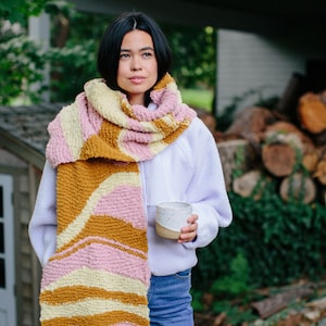 Aura Scarf Knitting Pattern ~ Knitting Pattern, Knit Scarf Pattern, Intermediate Knit Scarf, Worsted, Aran, Chunky Boucle Yarn