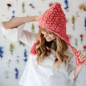 Free Bird Hoodie Hat Knitting Pattern Simple Seed Stitch Hat Pattern for Knitting in Super Bulky Yarn Tassels image 3