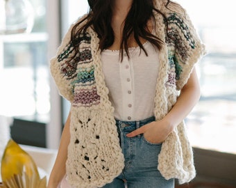 Beachy Cardi PATTERN, Knit Sweater Pattern, Knitting Patterns for Women, Chunky Yarns, Sweater Pattern