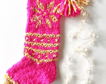 Merry & Bright Stocking Pattern ~ Handspun Yarns, Christmas Stocking, Bulky Yarn, Chunky Yarns, Intermediate Knitter, Knit Collage Yarns