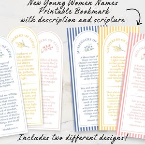 Könnte beinhalten: Druckbare Lesezeichen mit inspirierenden Botschaften und Bibelversen. Die Lesezeichen zeigen verschiedene Designs mit floralen Akzenten und Texten wie "Boten der Hoffnung" und "Erbauer des Glaubens". Der Text enthält Bibelverse und Beschreibungen.