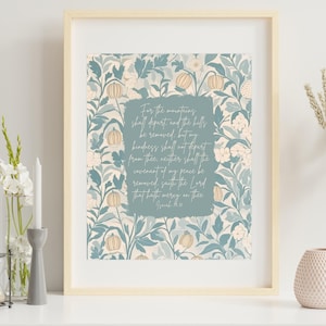 Christian Wall Art Printable, My Kindness Shall Not Depart, Isaiah 54:10, Botanical Bible Scripture Verse, Girls Dorm Room, Digital Download