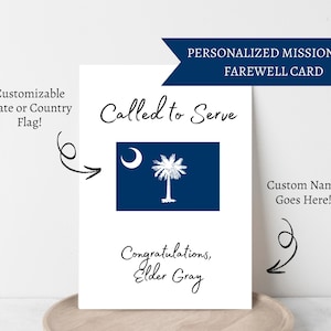 Carte d'adieu missionnaire personnalisée, drapeau personnalisable d'État ou de pays, félicitations à un aîné ou à une sœur, envoi des SDJ, téléchargement numérique