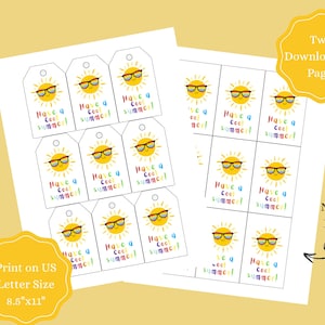 Ausdruckbare, Have a Cool Summer Geschenkanhänger für Freunde, Klassenkameraden, Lehrer, Sommer, Happy Sun mit Brille, digitaler Download, PDF
