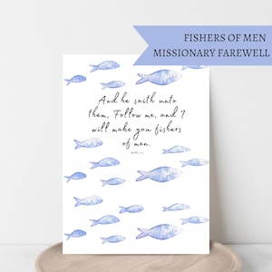 Pêcheurs d'hommes, carte d'adieu missionnaire imprimable, verset de la Bible, mission LDS, carte de voeux chrétienne, téléchargement numérique instantané, PDF de qualité
