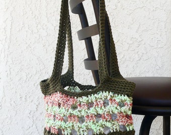 Crochet Dark Olive Green Mint Green Caramel Brown Mesh Shoulder Bag, FREE US SHIPPING, Crochet Souffle on Etsy