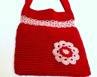 Crochet Cranberry Red Blush Flower Applique Crossbody Bag 100% Cotton, FREE US SHIPPING, Crochet Souffle on Etsy