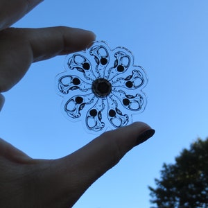 Skull Mandala Pin, Flower Shaped Acrylic Pin, Cryptid, Chupacabra, Death, Mourning, Oddity, Vulture Culture, Accessory