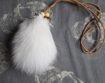 Fox Fur Necklace, Arctic, Real, Pompom, White, Wolf, Coyote, Jewelry, Goblincore, Oddity, Curiosity, Taxidermy, Vulture Culture, Accessory