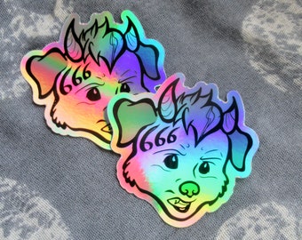 Hellhound Puppy Holographic Sticker, 3x3 diecut