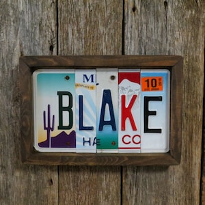 Custom License Plate Sign framed, Last name, First name, Personalized, Unique, Wedding Gift, Anniversary Gift for him boyfriend Christmas