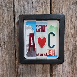 Personalized License Plate Art: Black Stain Frame, Custom Initials