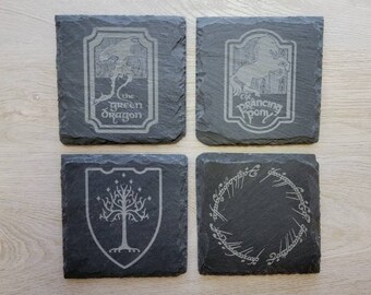 LOTR Inspired Slate Coasters, Set of 4, Mix and Match