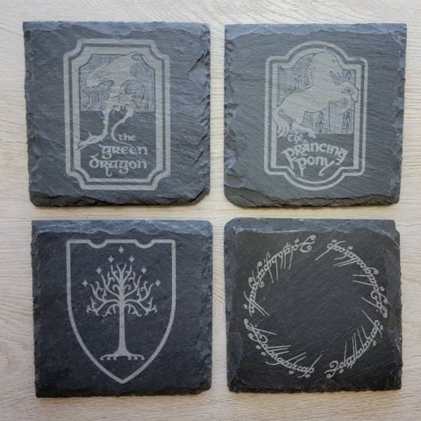 LOTR Inspired Slate Coasters, Set of 4, Mix and Match