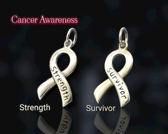 Sterling Silver Cancer Awareness Ribbons Survivor & Strength