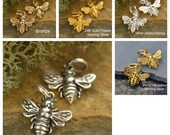 Small Sterling Silver, Silver Plated on Bronze, 14k Gold on Sterling silver, 24k Gold on Sterling Silver, or Bronze Honeybee Bumble Bee