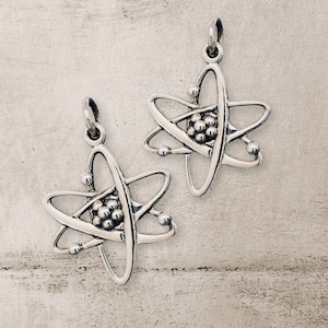 Sterling Silver Atom Charm 23x16mm, Science Atom Charm, Science Geek, Molecule Charm, Dainty Wire Charm, Birthday Gift, Scifi Gift Idea