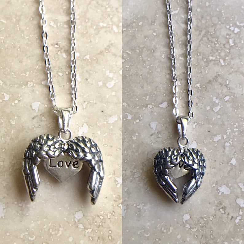 love Sterling silver Sheltering Love anniversary Wing Love Locket Pendant amor-