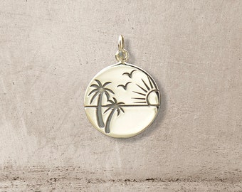 Sterling Silver Etched Sunset in Paradise Charm