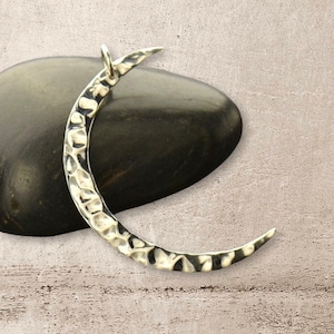 Large Sterling Silver Hammered Crescent Moon Charm -Modern-Nature -Sky-Holiday