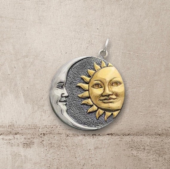 Mixed Metal Sun and Moon Pendant 27x21mm, Sterling Silver and Bronze Sun  and Moon Pendant Jewelry, Gift for Her, Birthday Gift for Friends