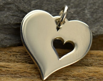 Sterling Silver Large Heart with Cutout Heart