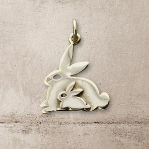 Sterling Zilveren Twee Laag Moeder en Baby Bunny Charme