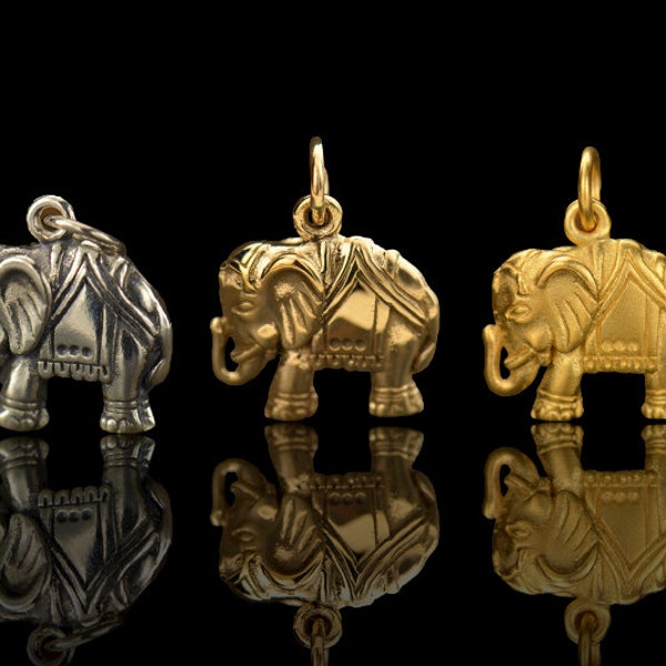 Sterling Silver, 24k Gold, or Natural Bronze Elephant Charm