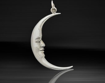 Sterling Silver Large Smiling Moon Pendant 32x17mm