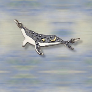 Silver Whale Charm with Bronze Star and Moon