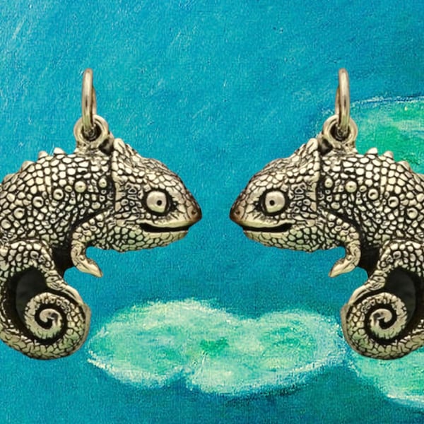 925 Sterling Silver Color Changing Sensitive Mood Reptile Textured Eye Catching Chameleon Charm