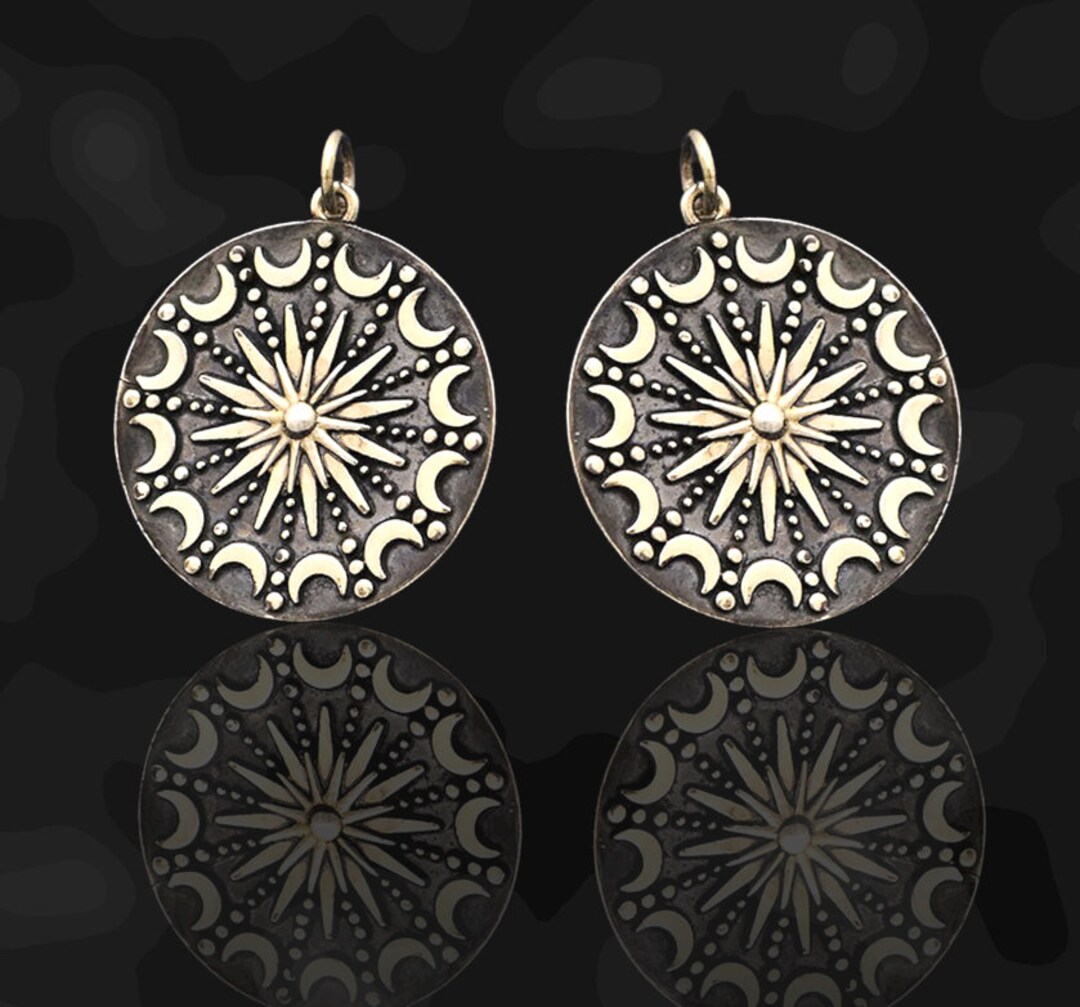 Sterling Silver Sun and Moon Mandala Pendant 28x22mm, Sunlight, Flower ...