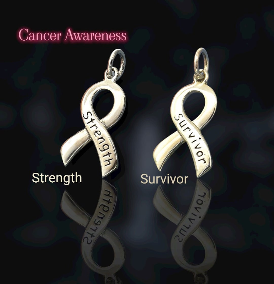 Surviving Cancer Ribbon Sterling Silver Cancer Awareness Ribbons Survivor & Strength - Etsy
