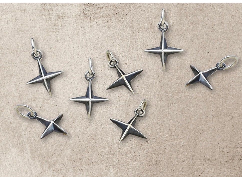 Sterling Silver Ridged 4 Point Star Charm