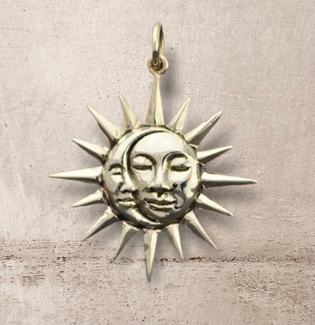 Sterling Silver Moon and Sun Pendant With Faces - Etsy