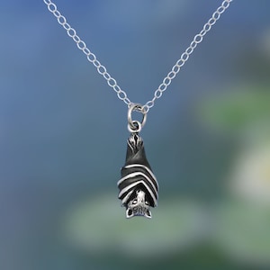 Sterling Silver .925 18 Inch Hanging Upside Down Bat Necklace