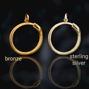 Ouroboros Snake Pendant Bronze and Sterling Silver